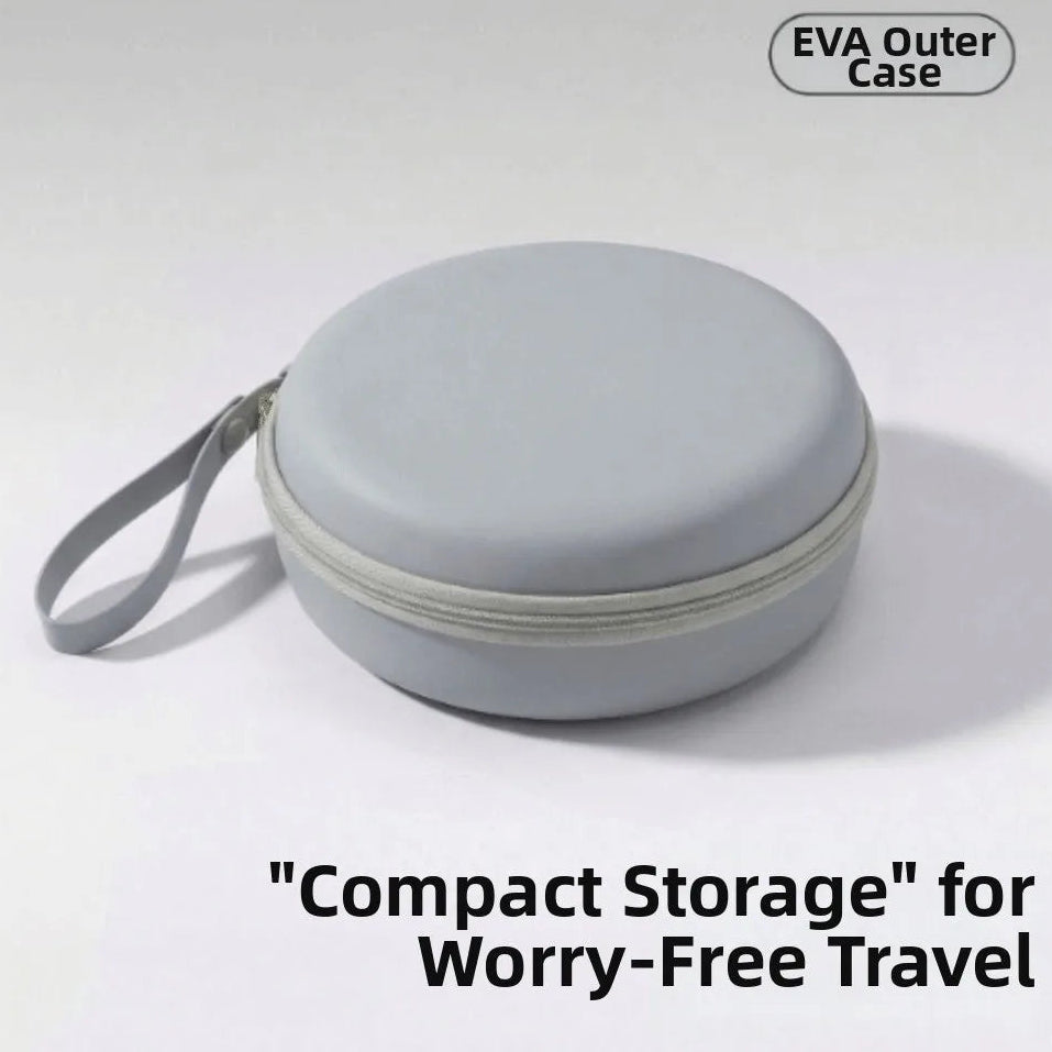 Round grey zip-up storage case with wrist strap