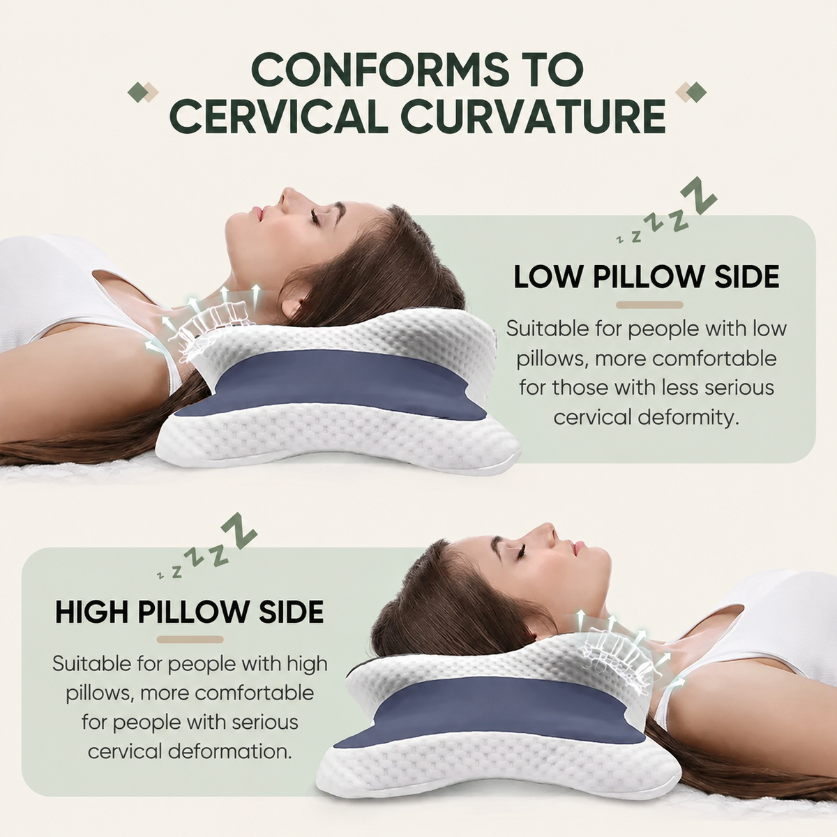 Contoured memory foam pillow product guide in Quiet Company colours, image 2