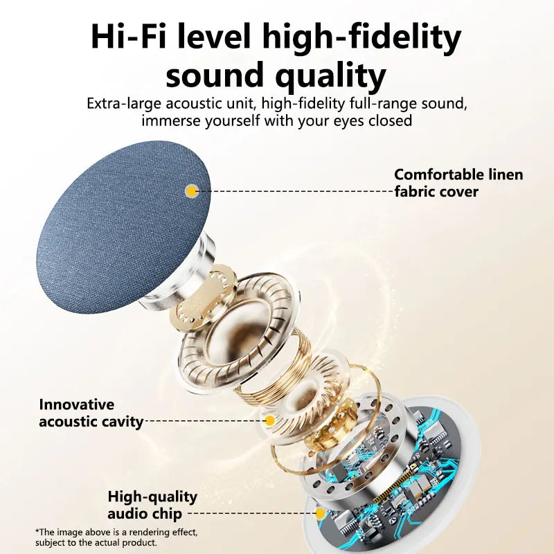 Exploded supplier illustration of the pillow speaker beneath its fabric-covered top