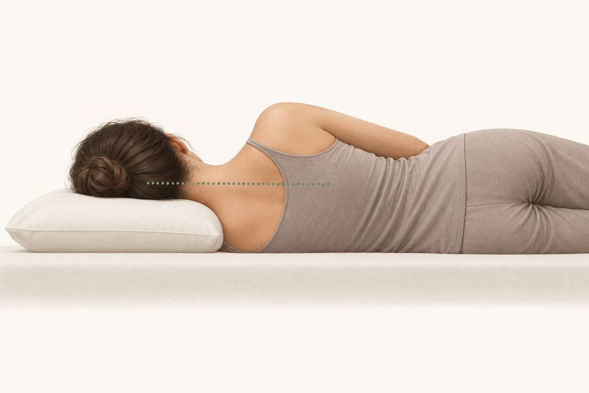General illustration of side sleeping with head and neck supported in line with the body