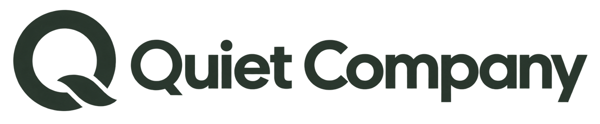 Quiet Company dark green wordmark with folded Q symbol, for light backgrounds