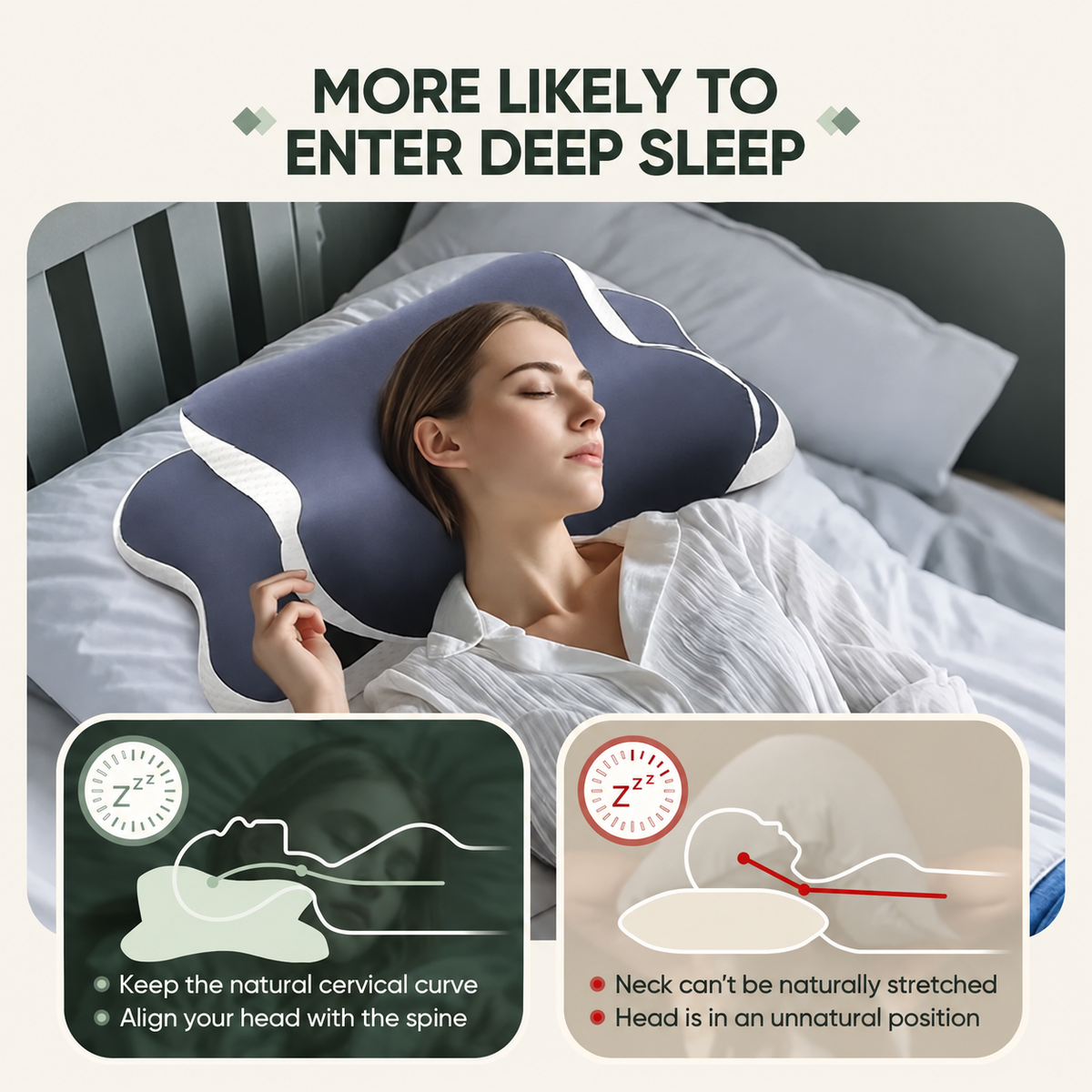 Contoured memory foam pillow product guide in Quiet Company colours, image 1