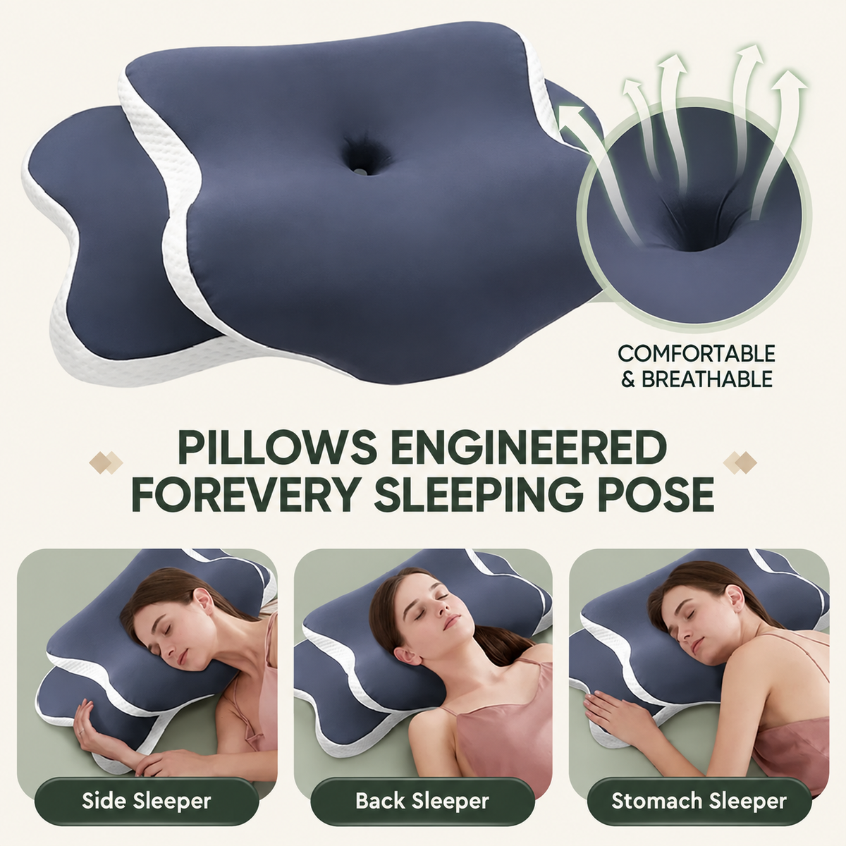 Contoured memory foam pillow product guide in Quiet Company colours, image 4