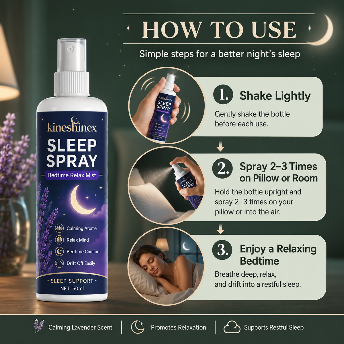 Pillow and room mist product guide in Quiet Company colours, image 3